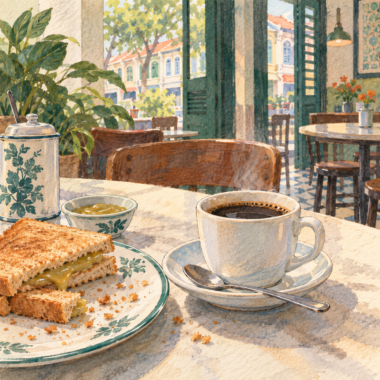 美食推荐主题 AI 插画，非实景照片